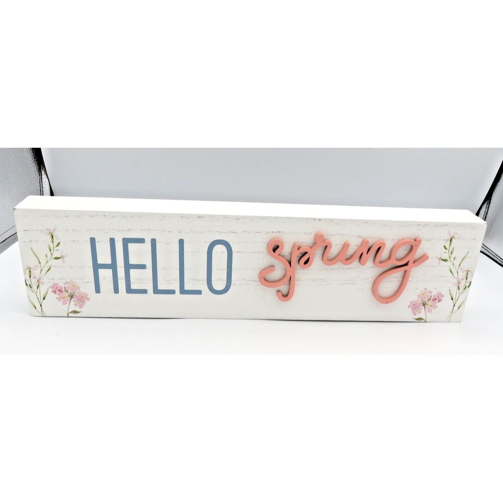 Unbranded "Hello Spring" Wooden Sign Thin / Understated Pastel Raised 2nd Letter